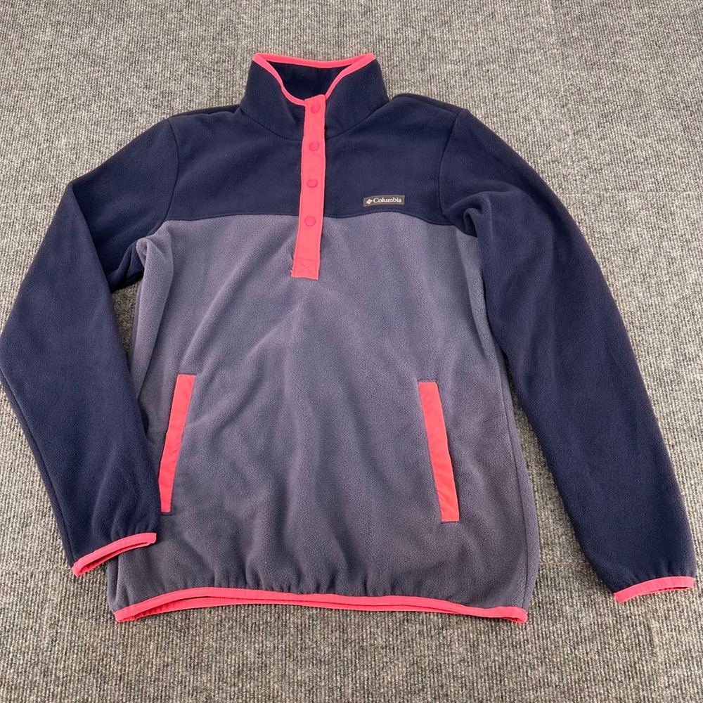 Columbia Fleece Benton Springs Pullover‎ Womens Medium  Snap Mock Neck Blue Grey